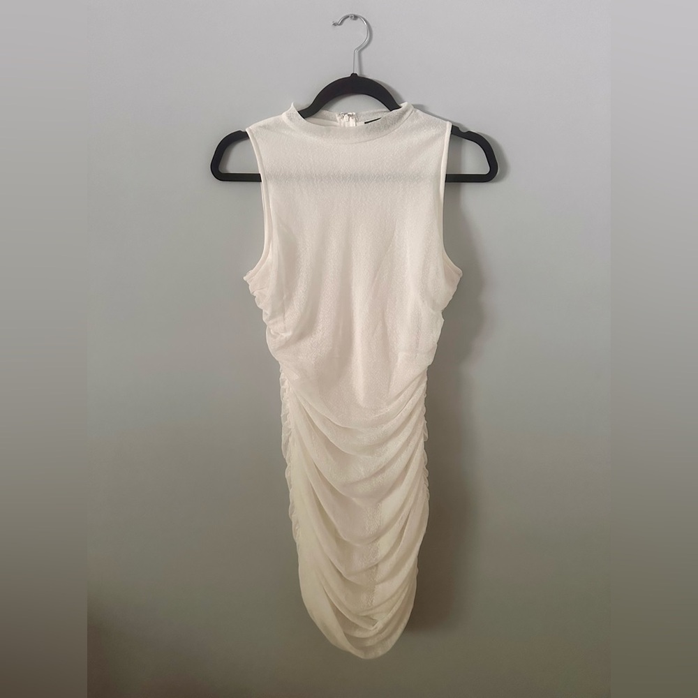 Lulus White Ruched Mock Neck Mini Bodycon Dress || Small